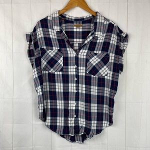 Jachs Girlfriend Blue White Plaid Short Sleeve Button Down Shirt Size XL
